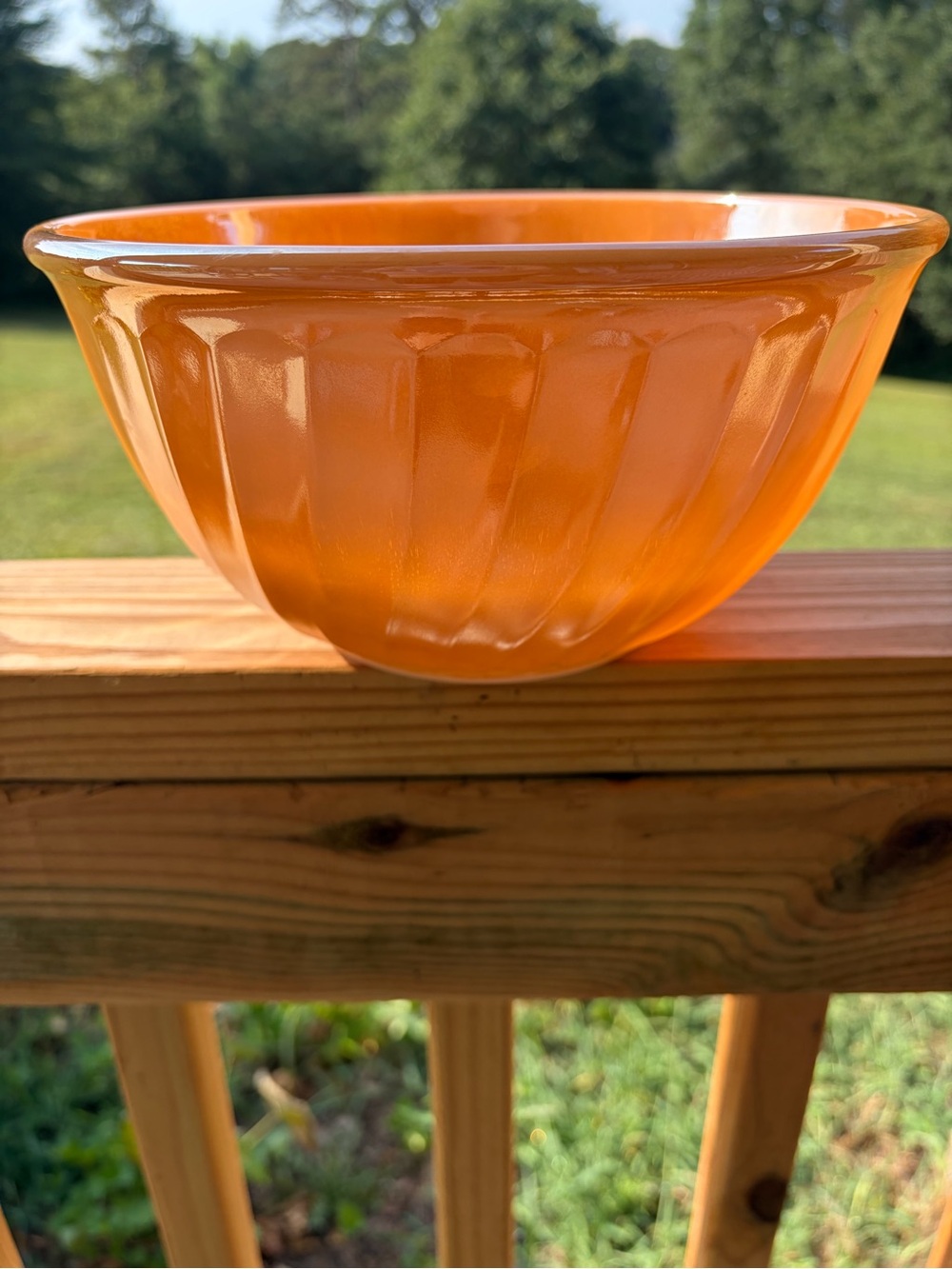 Vintage Fire-King Orange Peach 9" Mixing Bowl Anchor Hocking Milk Glass USA